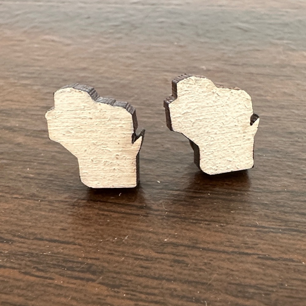 Wooden Wisconsin Stud Earrings in White